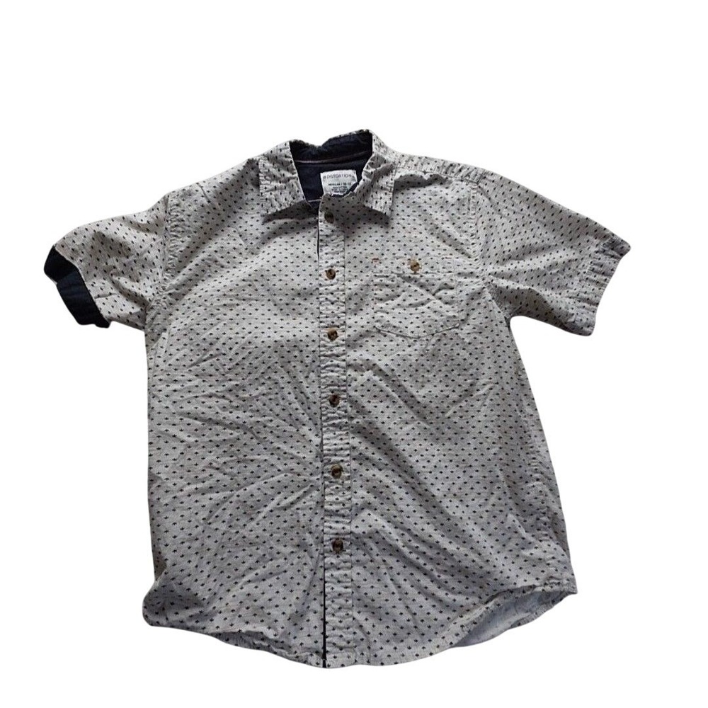 Distortion Boy White Navy Anchor Print Short Sleeve Button Down Shirt Size 10-12